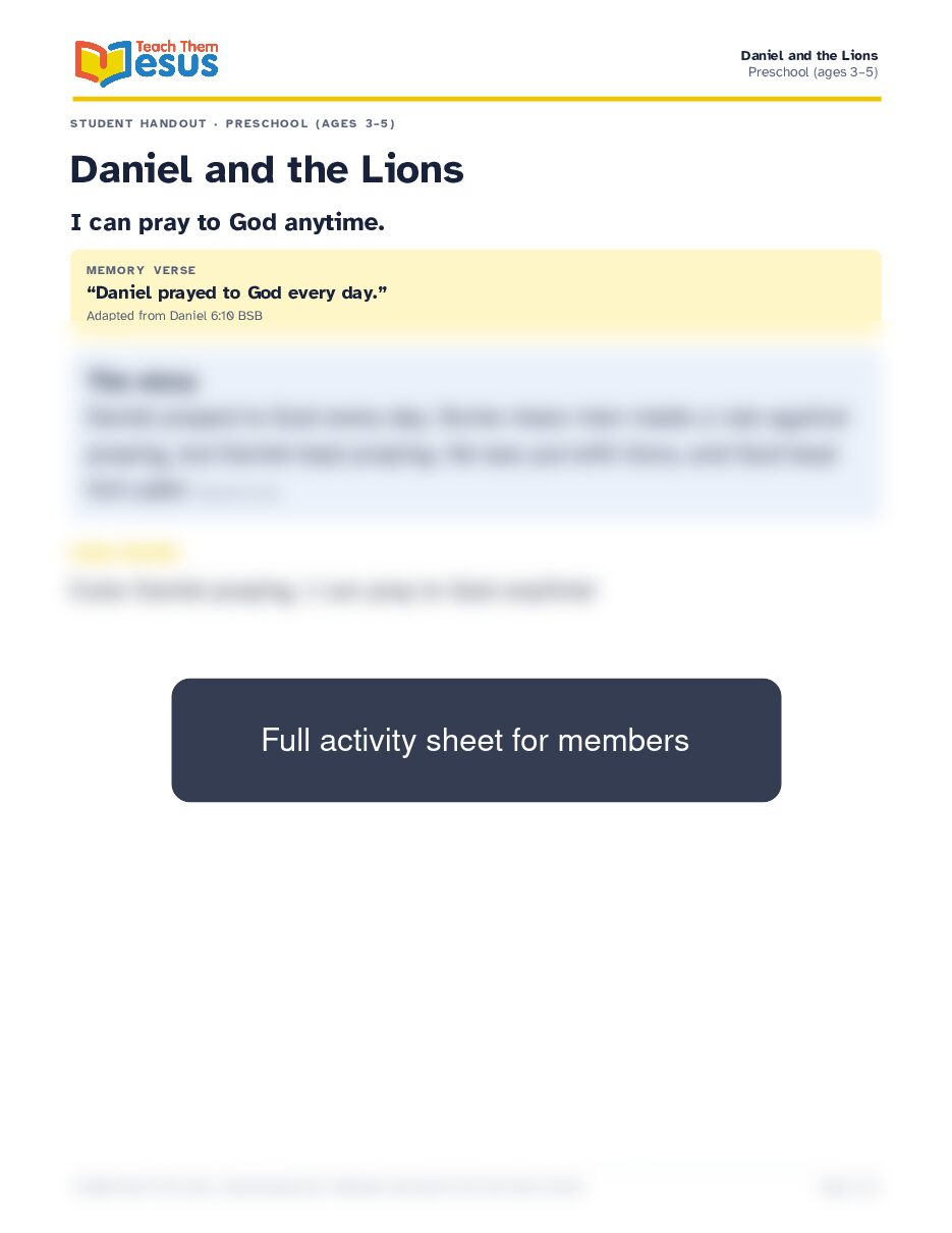 Preview of the Preschool (ages 3–5) student handout