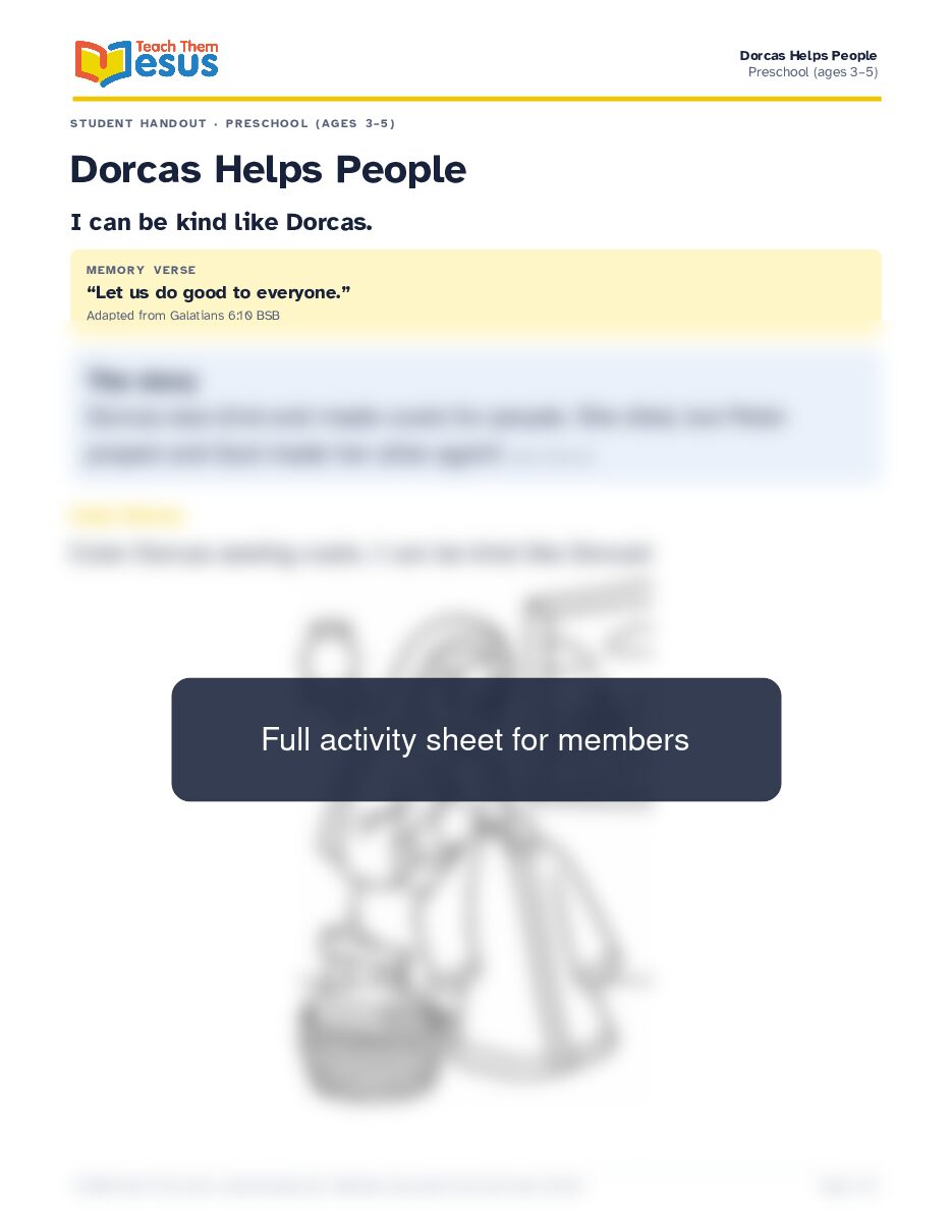 Preview of the Preschool (ages 3–5) student handout