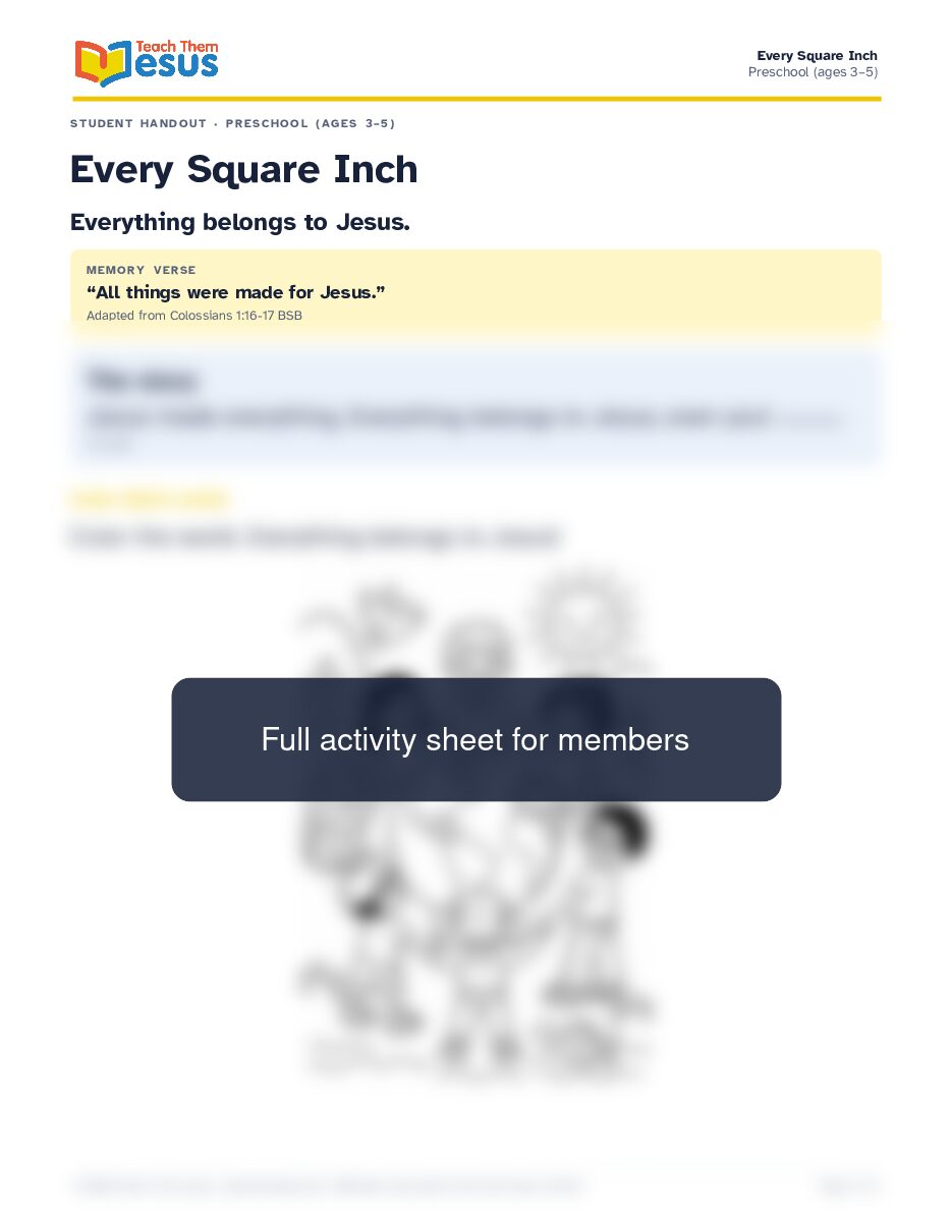 Preview of the Preschool (ages 3–5) student handout