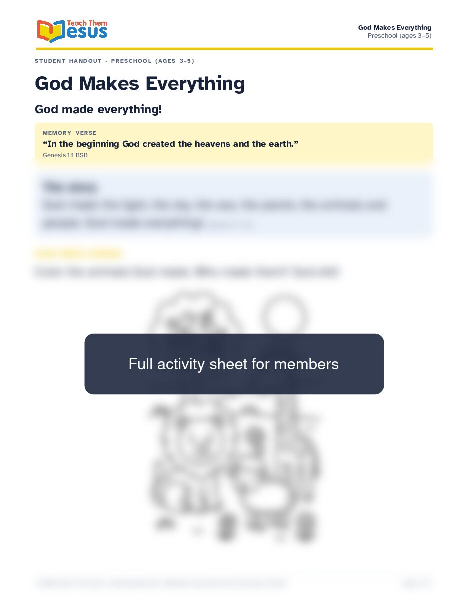 Preview of the Preschool (ages 3–5) student handout