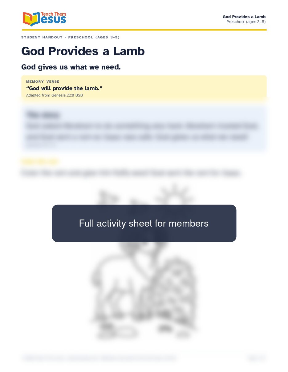 Preview of the Preschool (ages 3–5) student handout