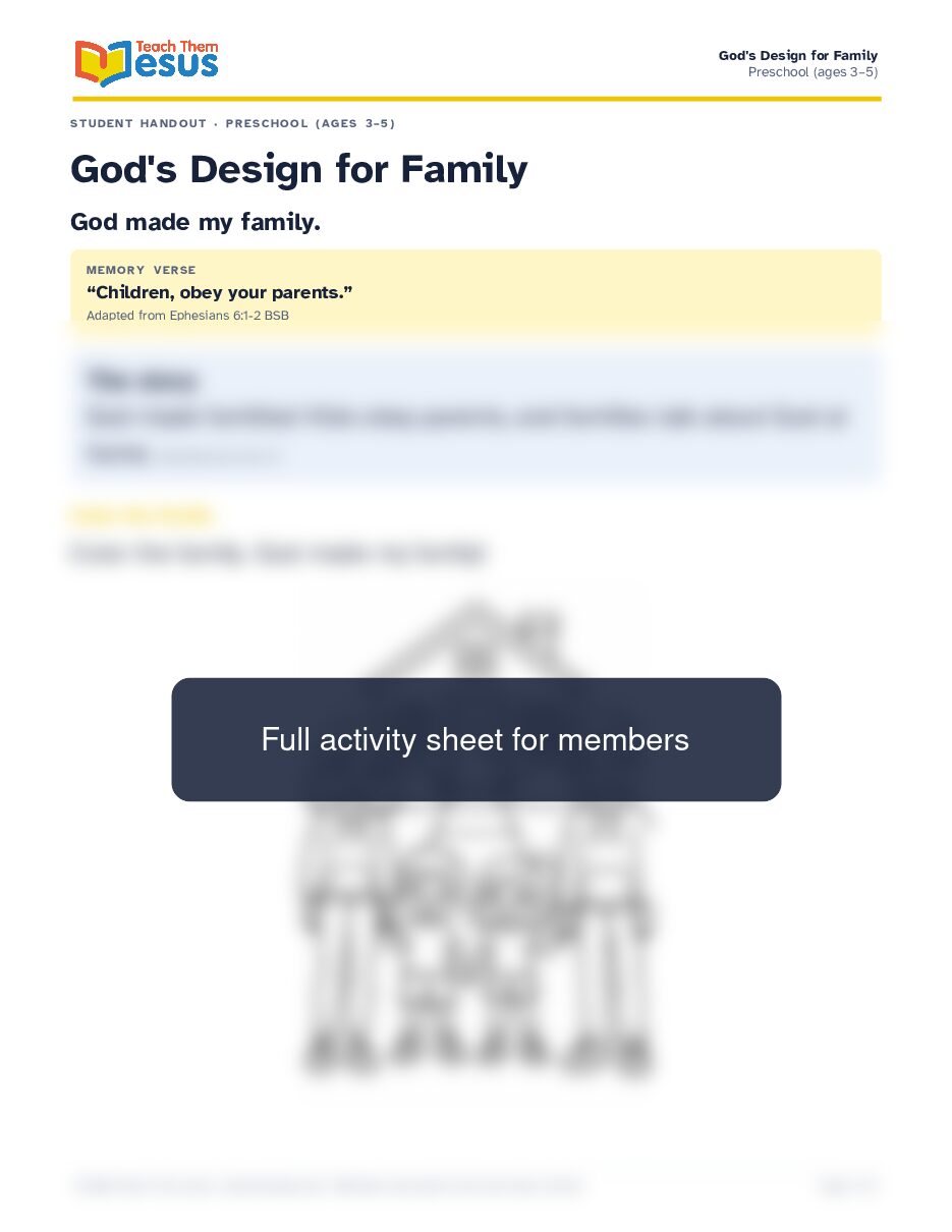 Preview of the Preschool (ages 3–5) student handout