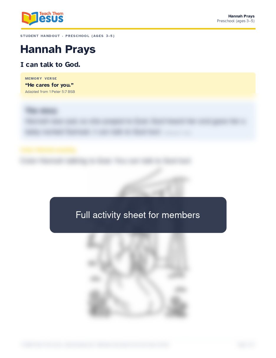 Preview of the Preschool (ages 3–5) student handout