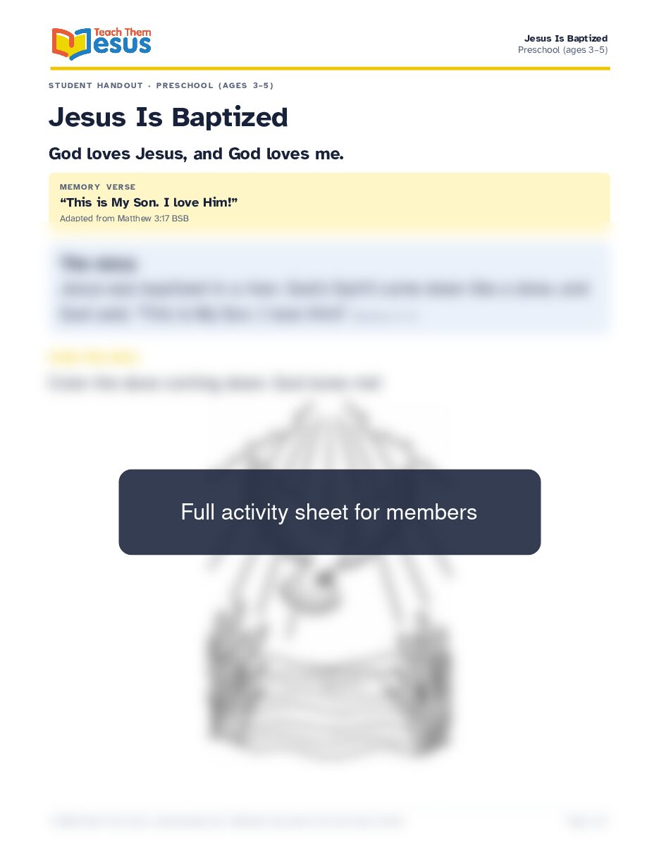 Preview of the Preschool (ages 3–5) student handout
