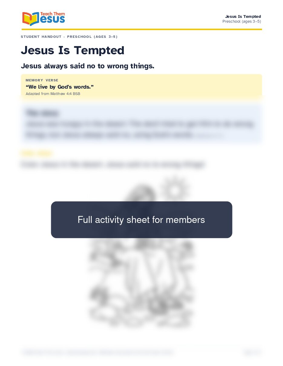 Preview of the Preschool (ages 3–5) student handout