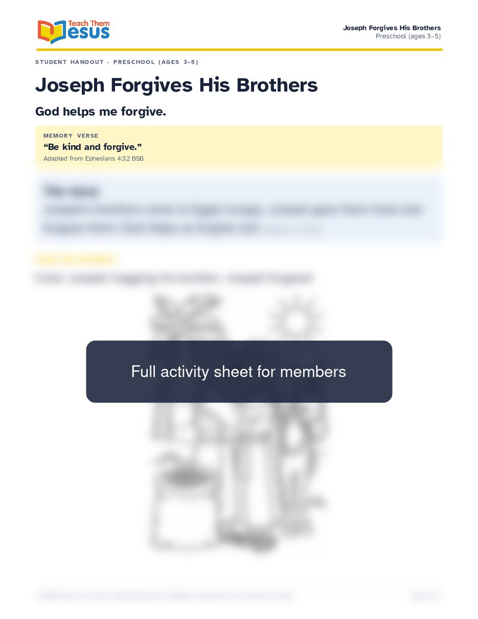 Preview of the Preschool (ages 3–5) student handout