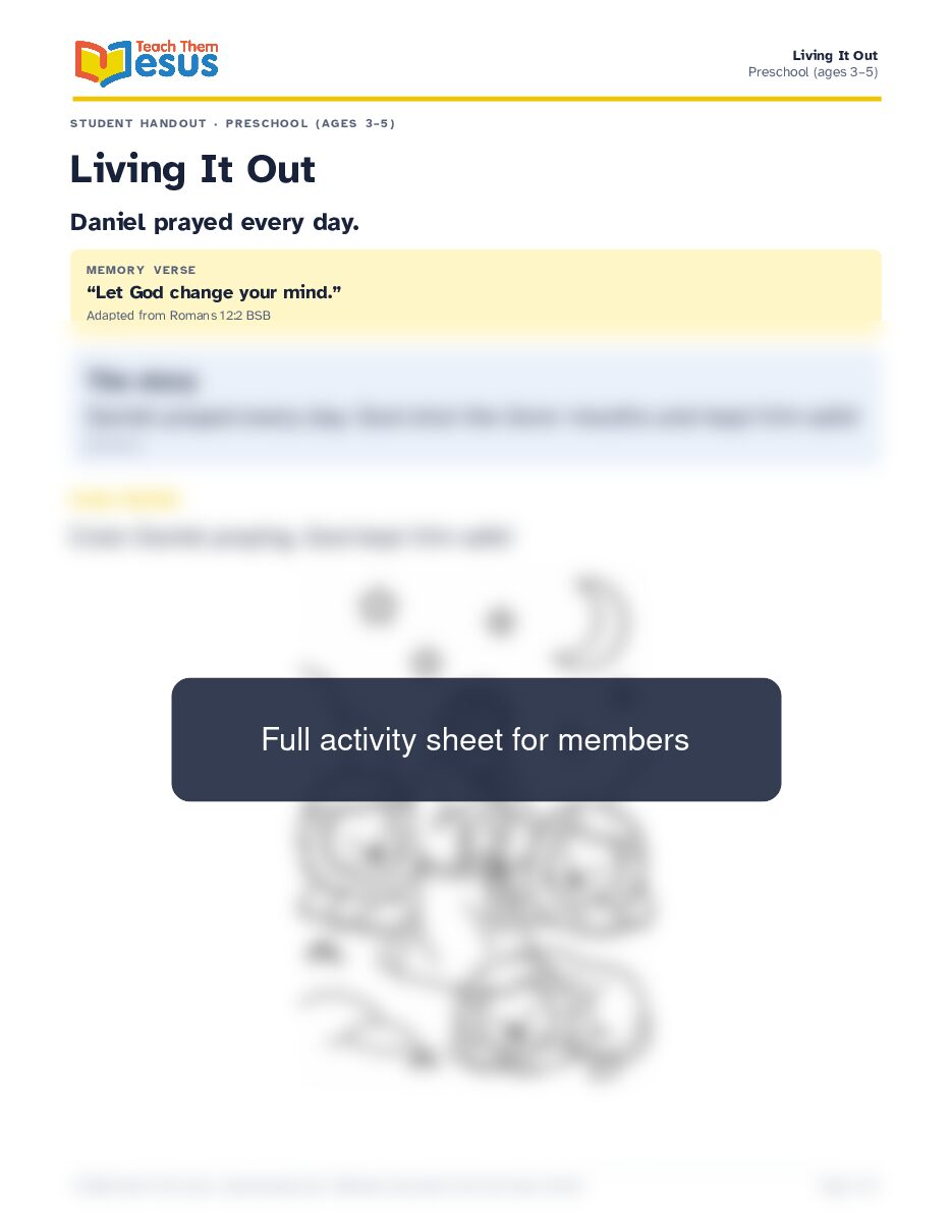 Preview of the Preschool (ages 3–5) student handout