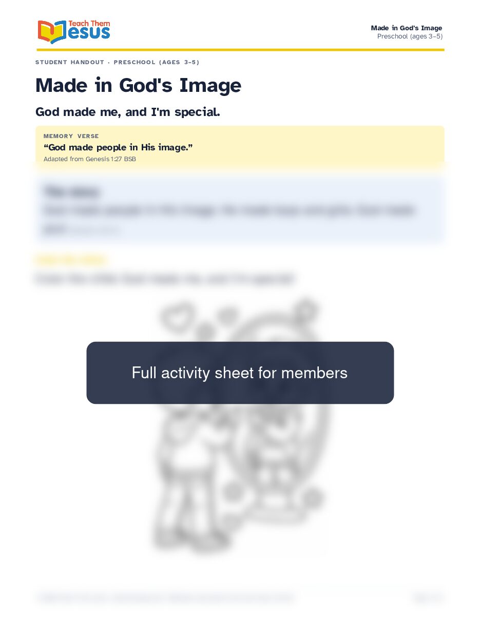 Preview of the Preschool (ages 3–5) student handout