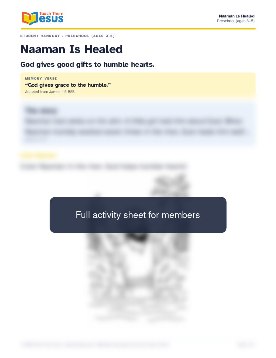 Preview of the Preschool (ages 3–5) student handout
