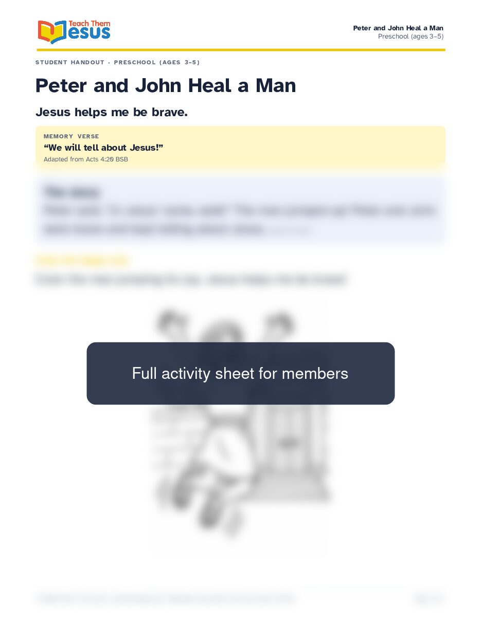 Preview of the Preschool (ages 3–5) student handout