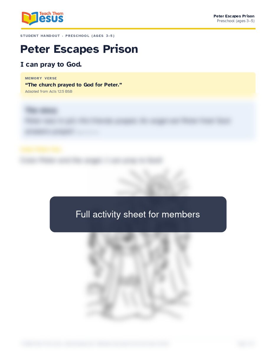 Preview of the Preschool (ages 3–5) student handout