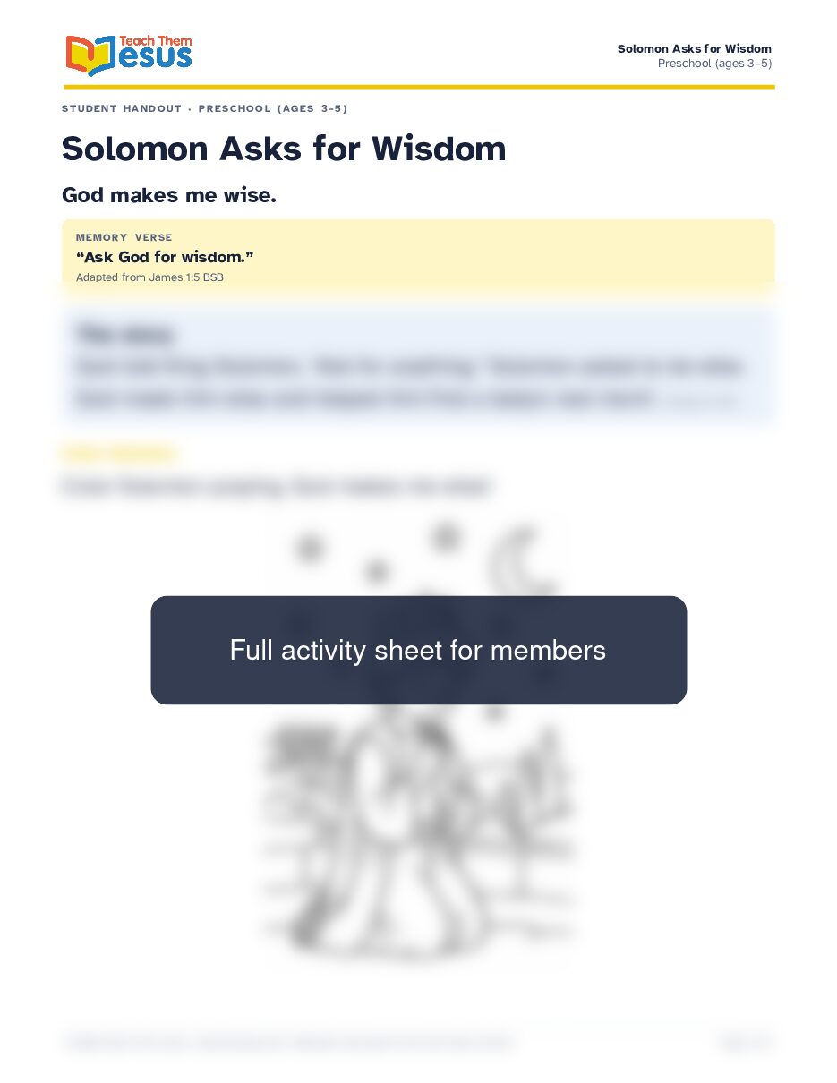 Preview of the Preschool (ages 3–5) student handout