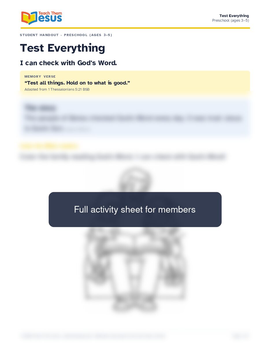 Preview of the Preschool (ages 3–5) student handout