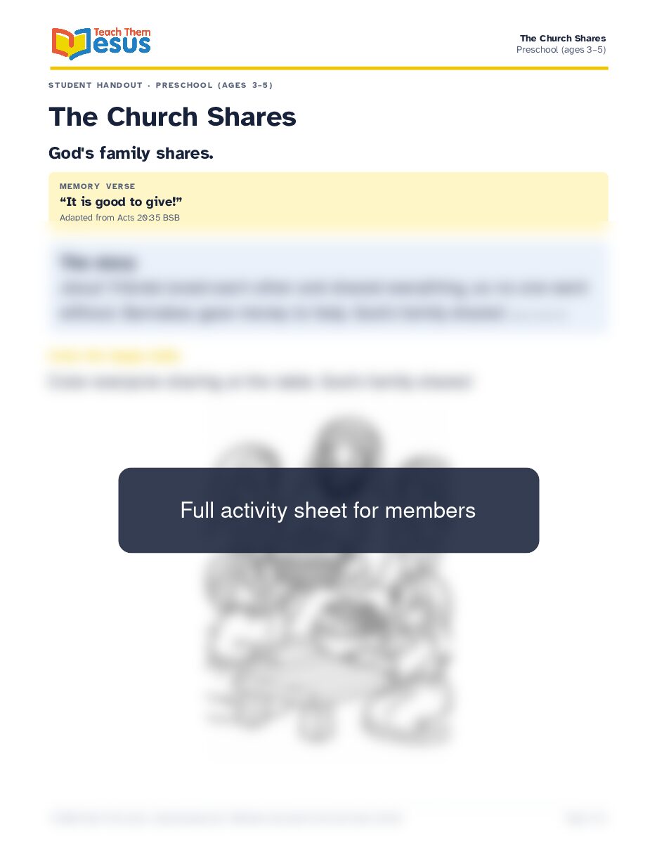 Preview of the Preschool (ages 3–5) student handout