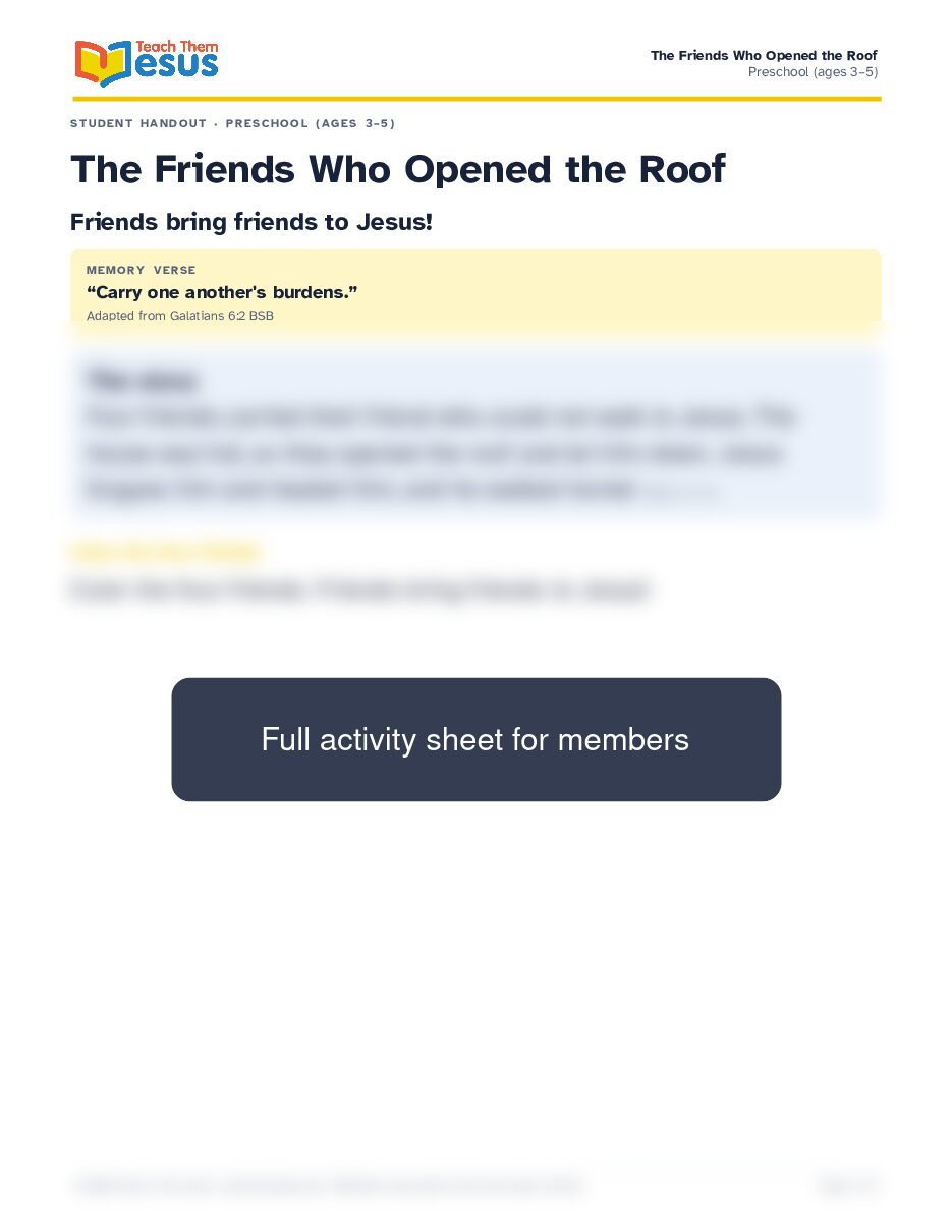 Preview of the Preschool (ages 3–5) student handout