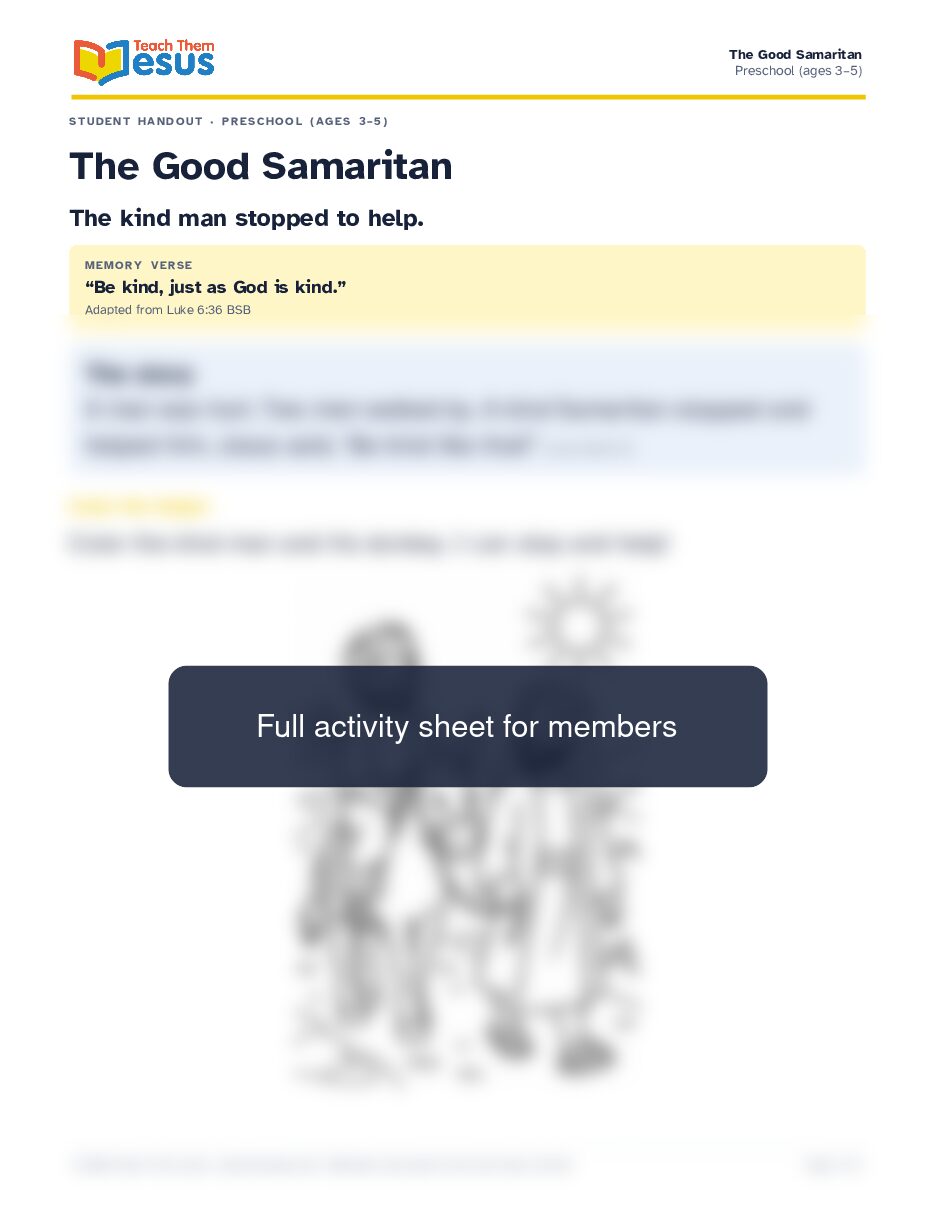Preview of the Preschool (ages 3–5) student handout