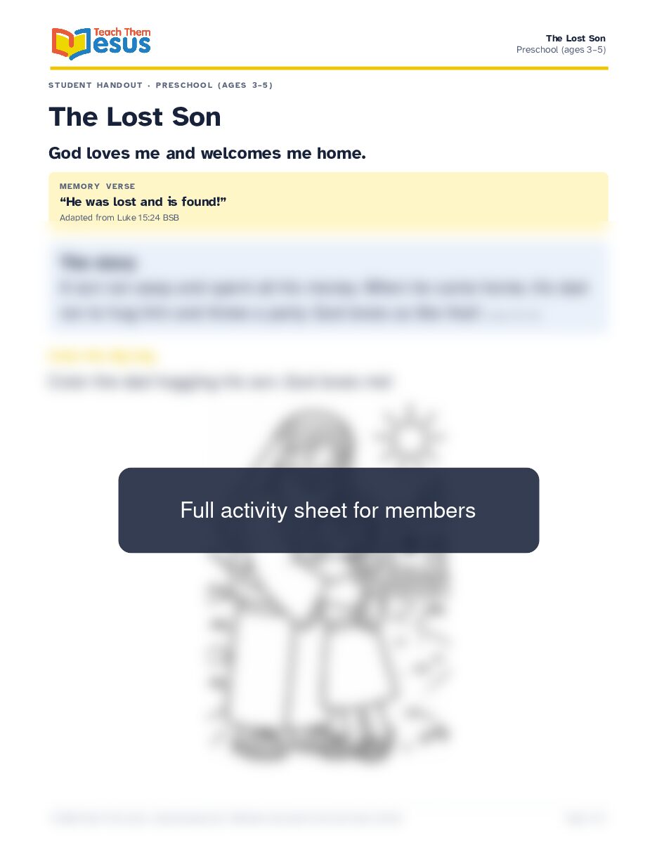 Preview of the Preschool (ages 3–5) student handout