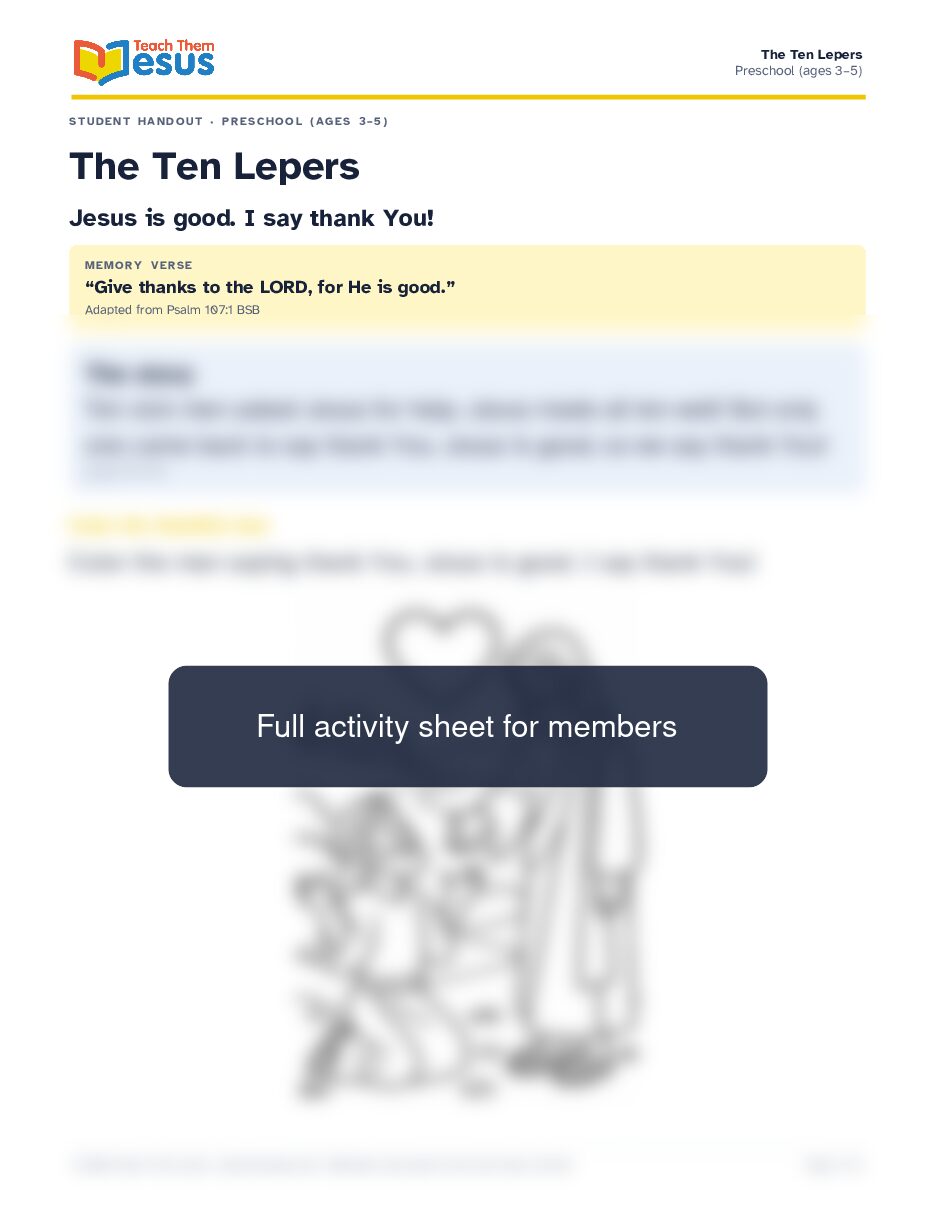 Preview of the Preschool (ages 3–5) student handout