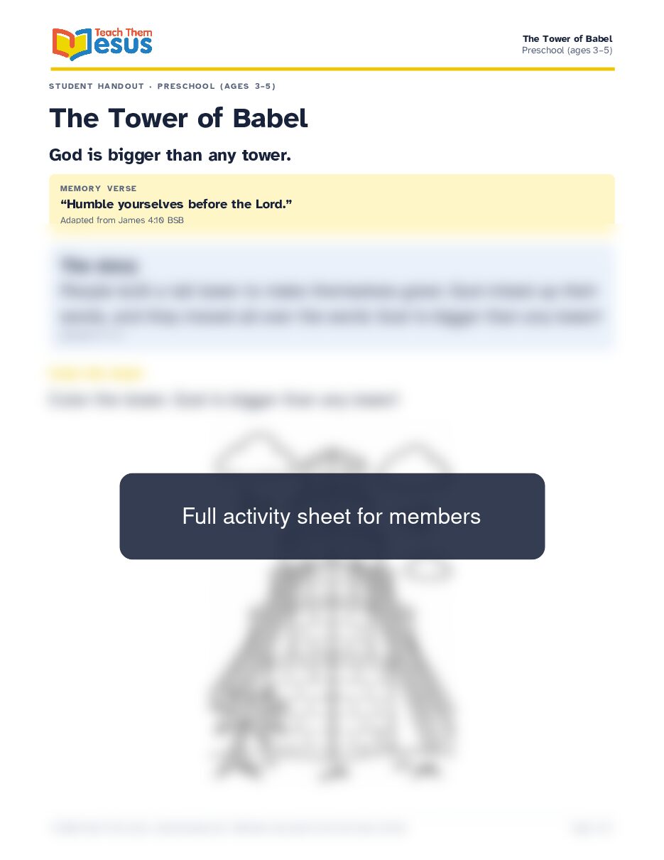Preview of the Preschool (ages 3–5) student handout