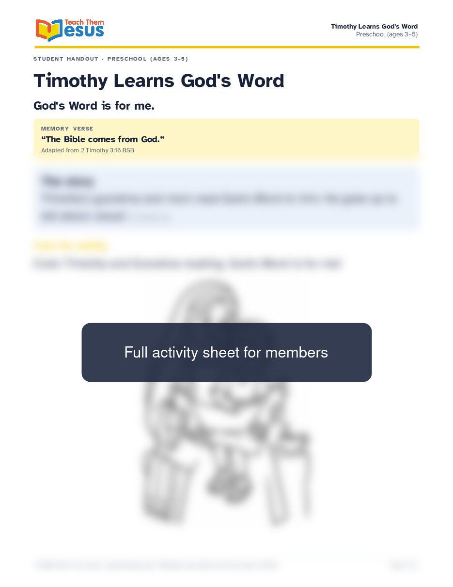 Preview of the Preschool (ages 3–5) student handout