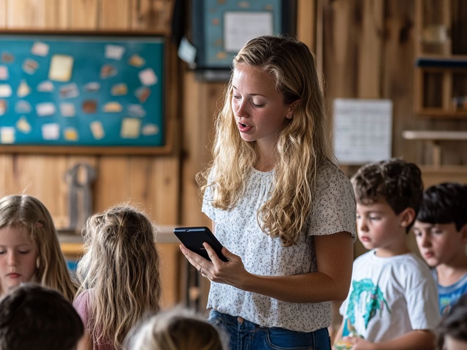 A teacher reading to a Bible class