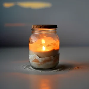 decorated mason jar filled with white sand