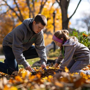 family service project picking up leaves