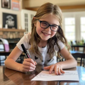 girl tracing hand with affirmations as a reminder to be the hands and feet of Jesus