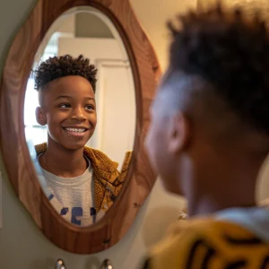 boy seeing his reflection